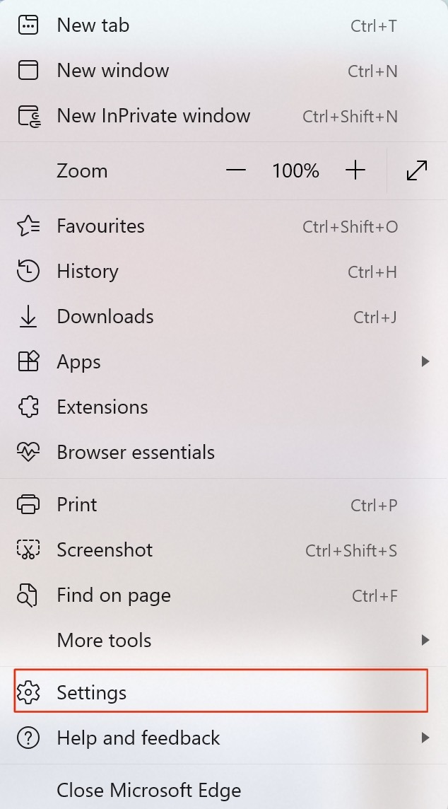 Edge の設定を開く