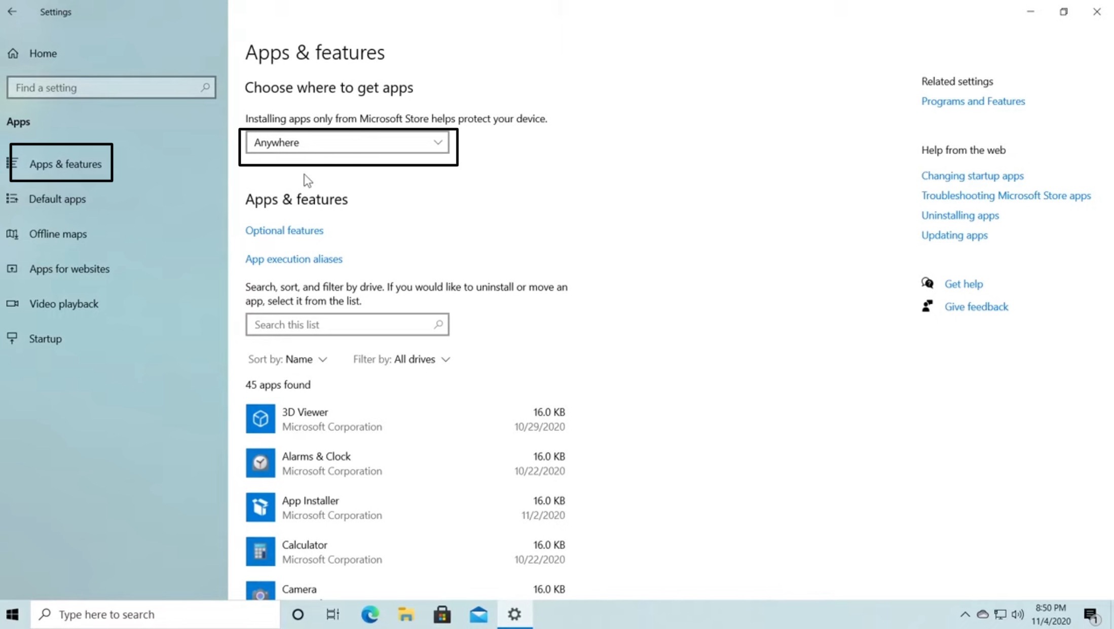 Windows 10 アプリ設定